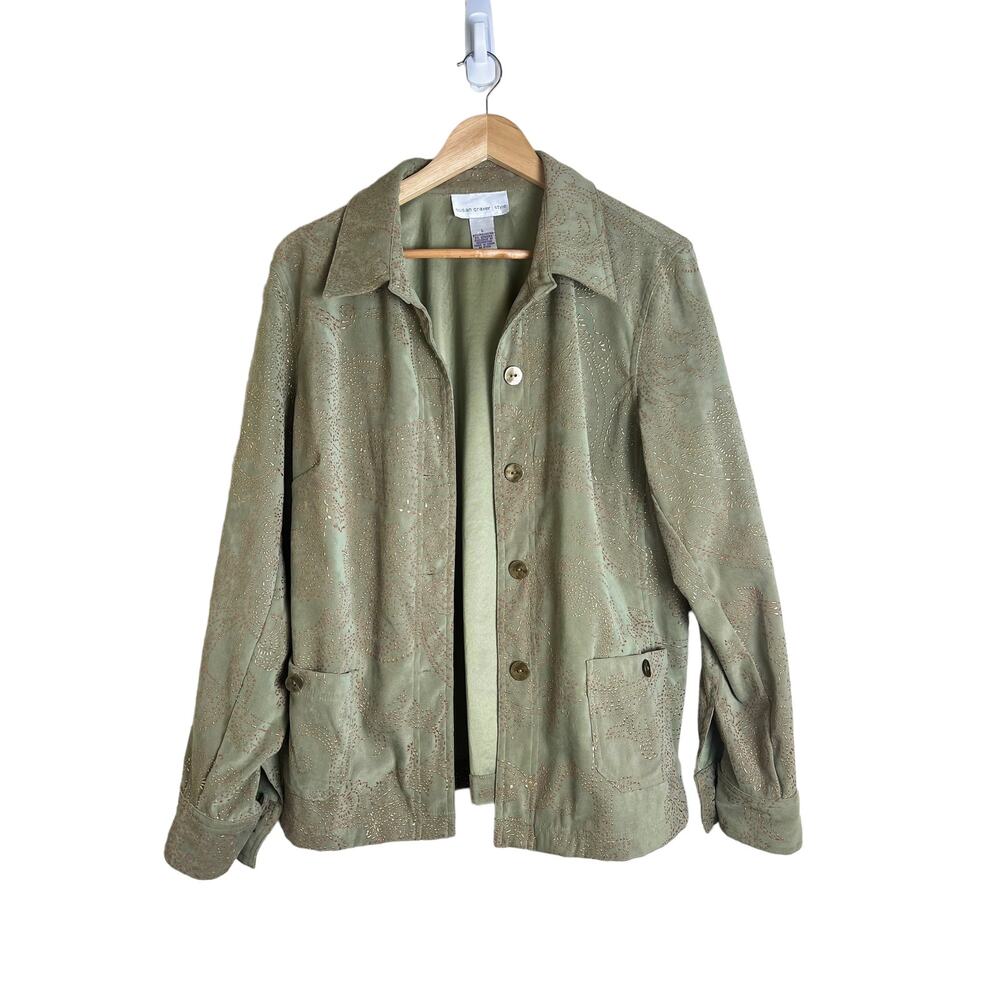 Women's Olive Suede Button-Front Jacket